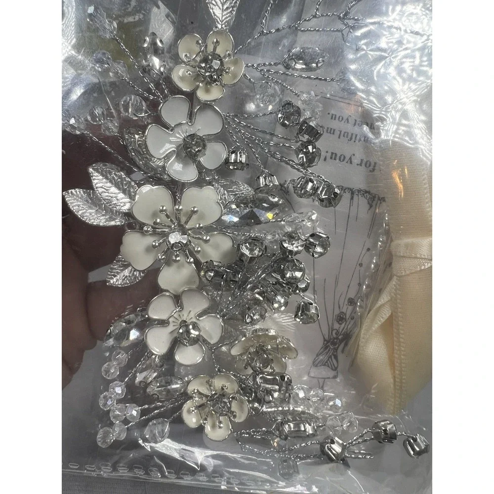 Flower Bride Wedding Hair‎ Vine Leaf Rhinestone Bridal Hair Piece Silver Floral